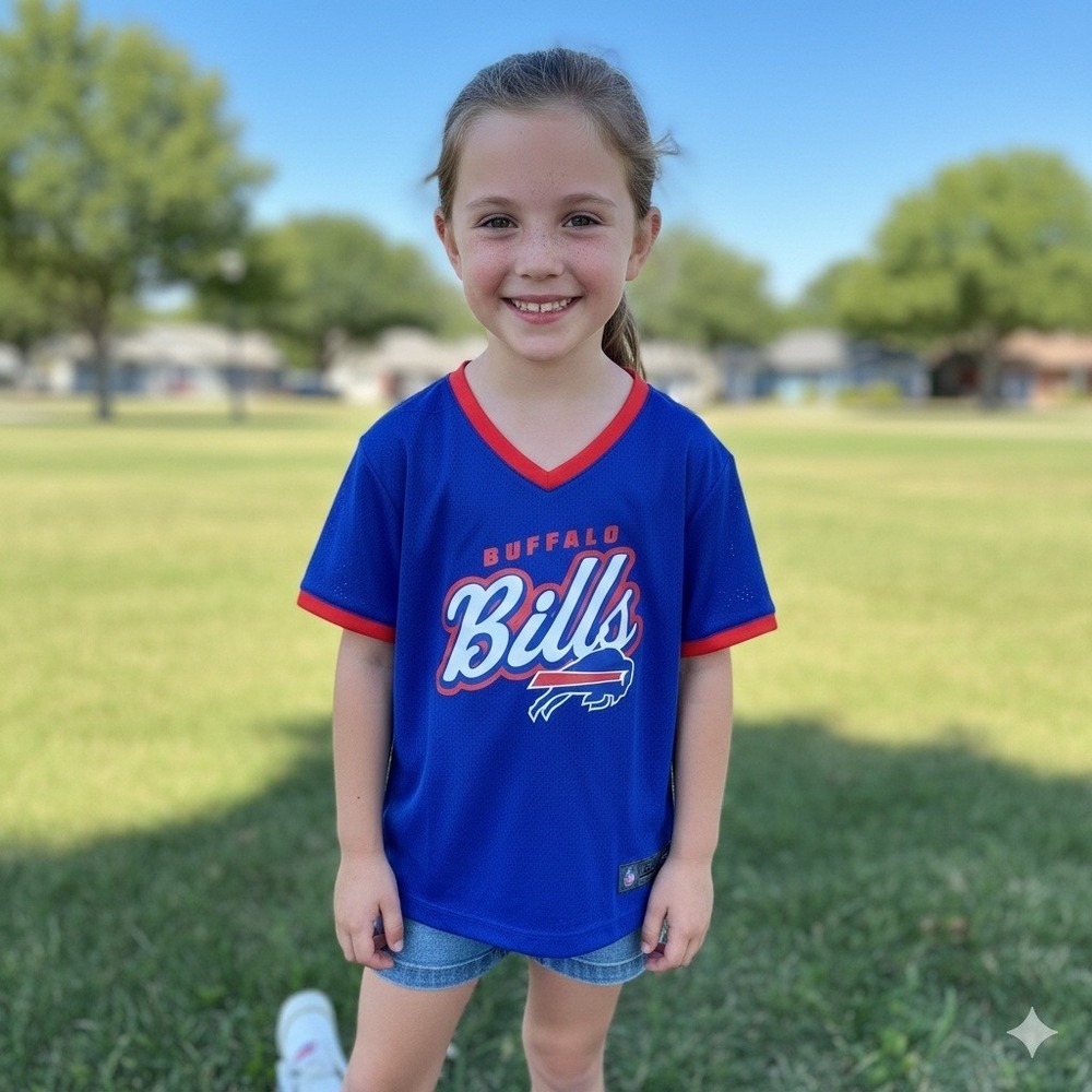 NFL Team Apparel Buffalo Bills Girls Blue Mesh Jersey Top Size L 11/13 New